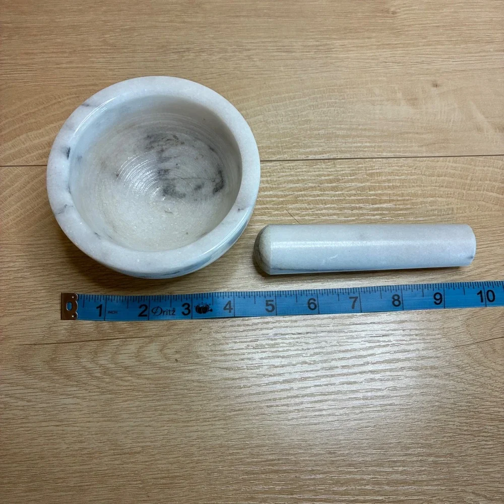 White Marble Mortar and Pestle Set Natural Stone Herb Spice Grinder Polished 4in